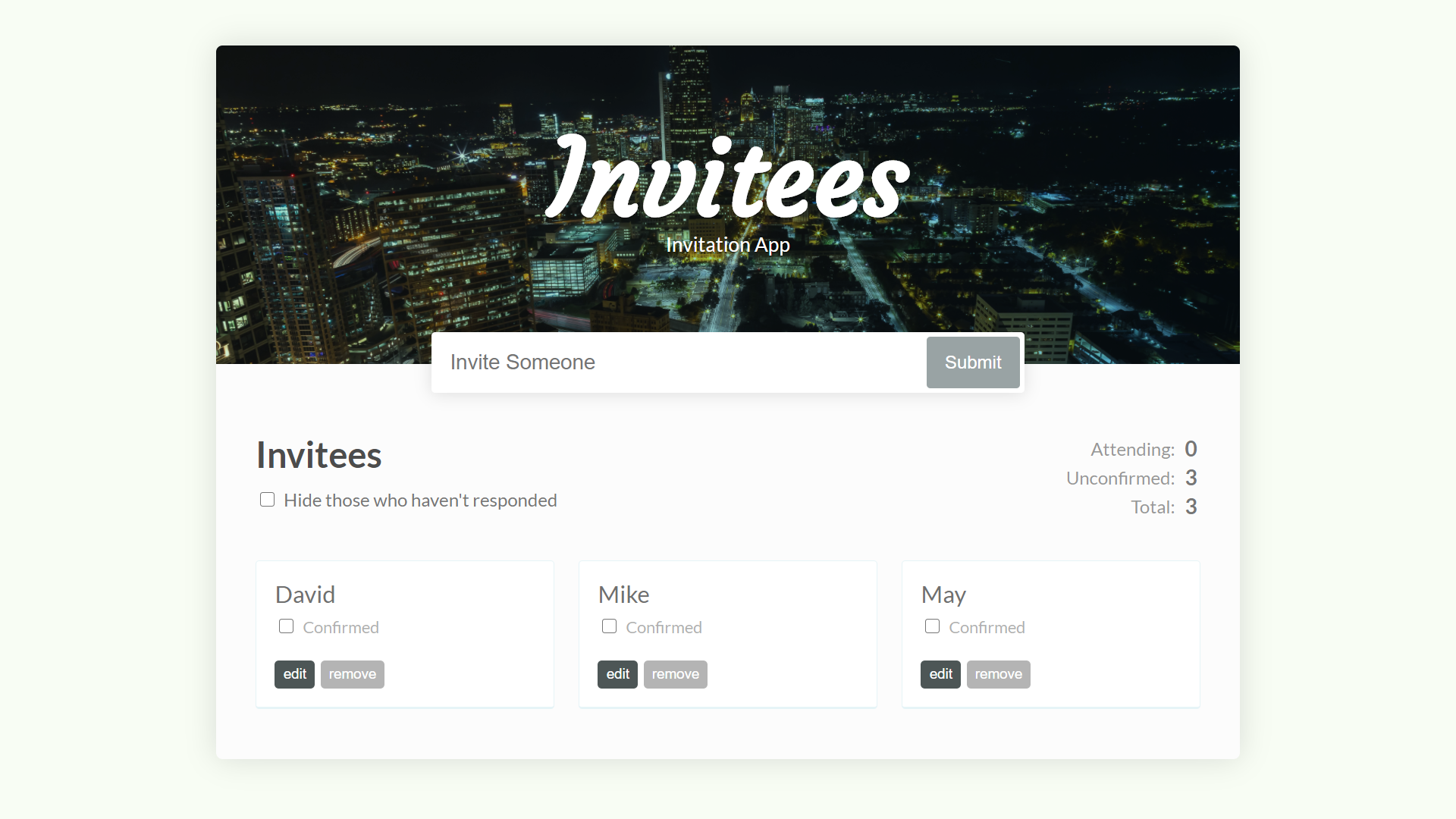 react invitation app